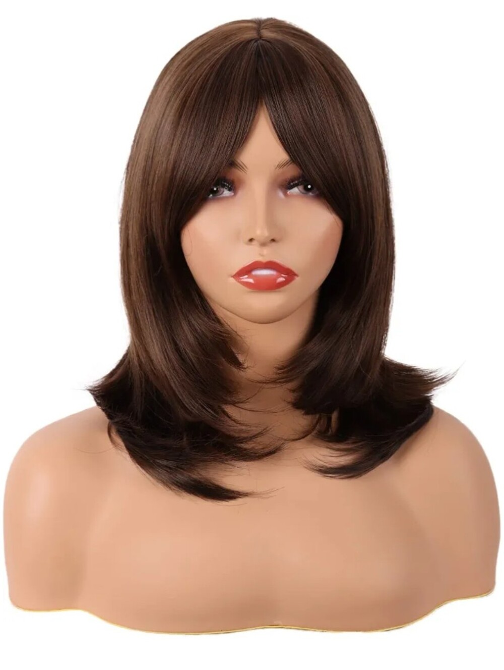 Brown Shoulder Length Bob Wig With Bangs